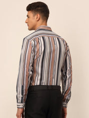 Men's Cotton Striped Formal Shirts - SF_832Brown_S