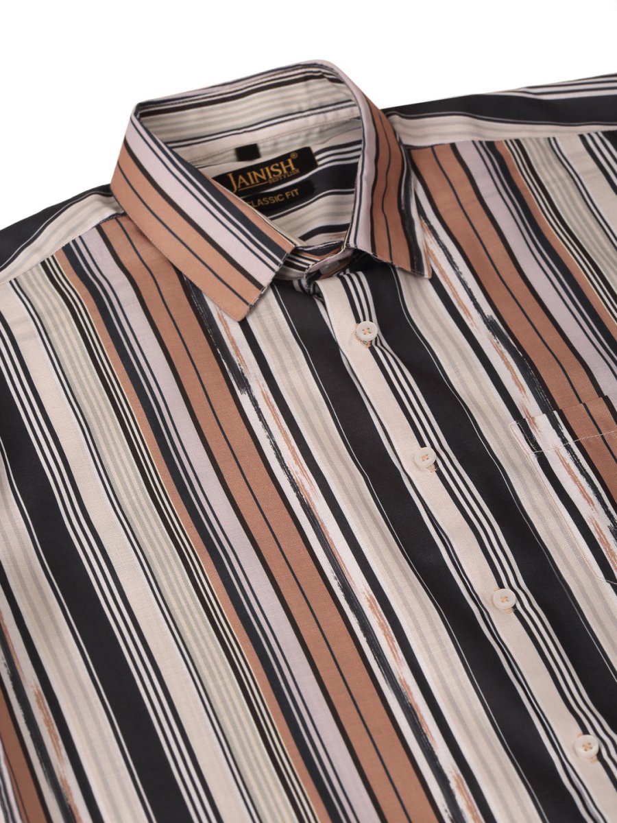 Men's Cotton Striped Formal Shirts - SF_832Brown_S