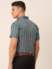 Men's Cotton Striped Formal Shirts - SF_822Grey_S