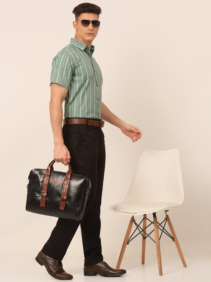 Men's Cotton Striped Formal Shirts - SF_822Green_S