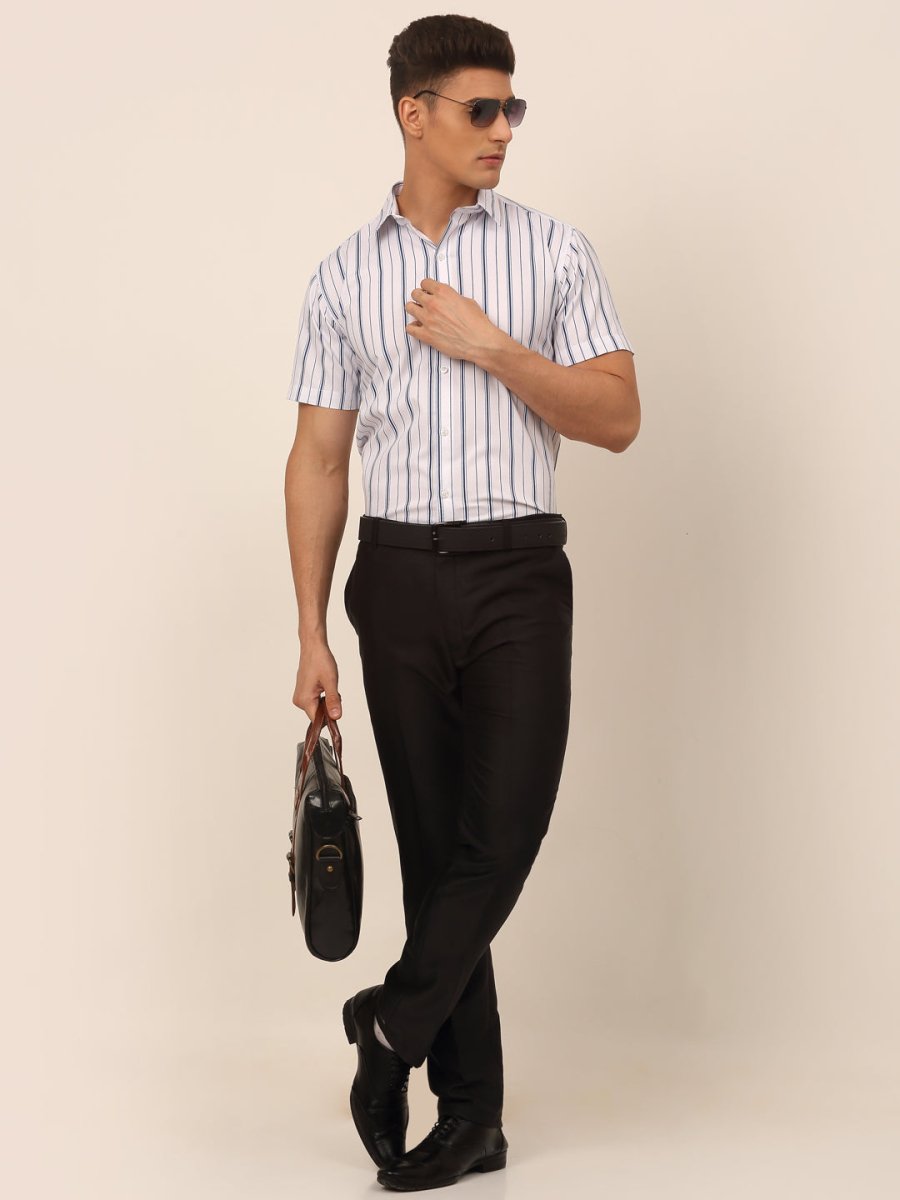 Men's Cotton Striped Formal Shirts - SF_822White_S