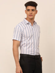 Men's Cotton Striped Formal Shirts - SF_822White_S
