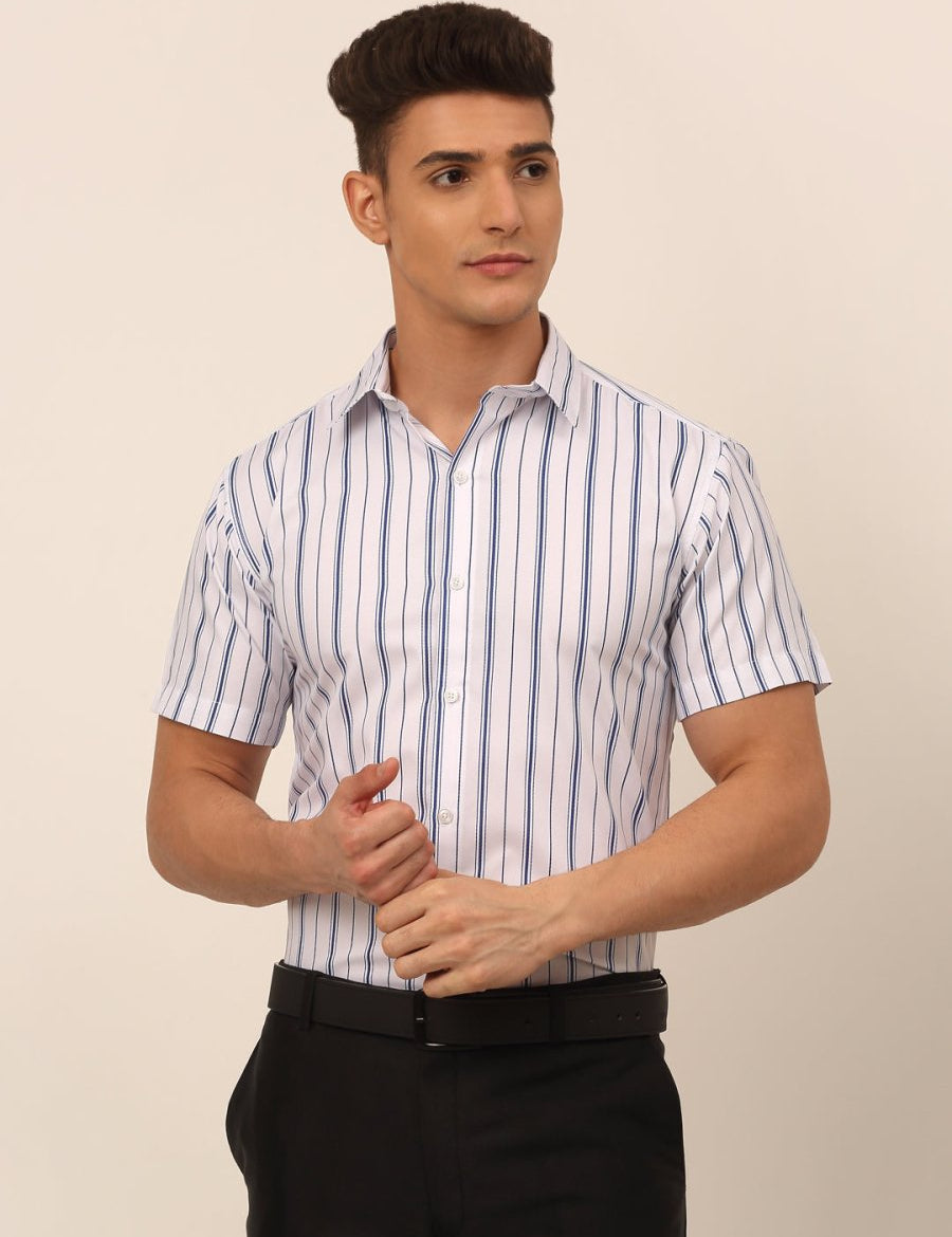 Men's Cotton Striped Formal Shirts - SF_822White_S