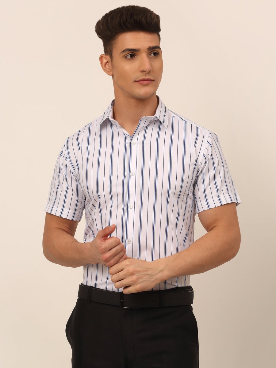 Men's Cotton Striped Formal Shirts - SF_822White_S