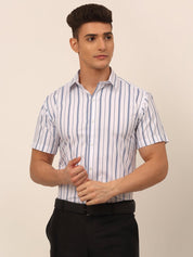 Men's Cotton Striped Formal Shirts - SF_822White_S