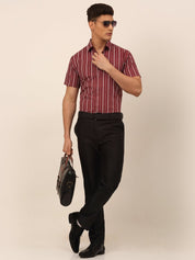 Men's Cotton Striped Formal Shirts - SF_822Maroon_S
