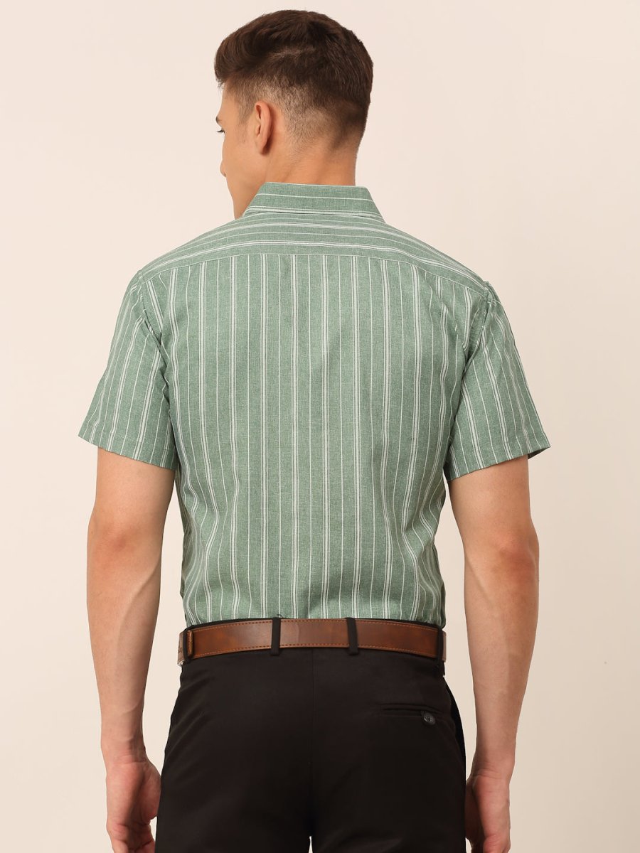 Men's Cotton Striped Formal Shirts - SF_822Green_S
