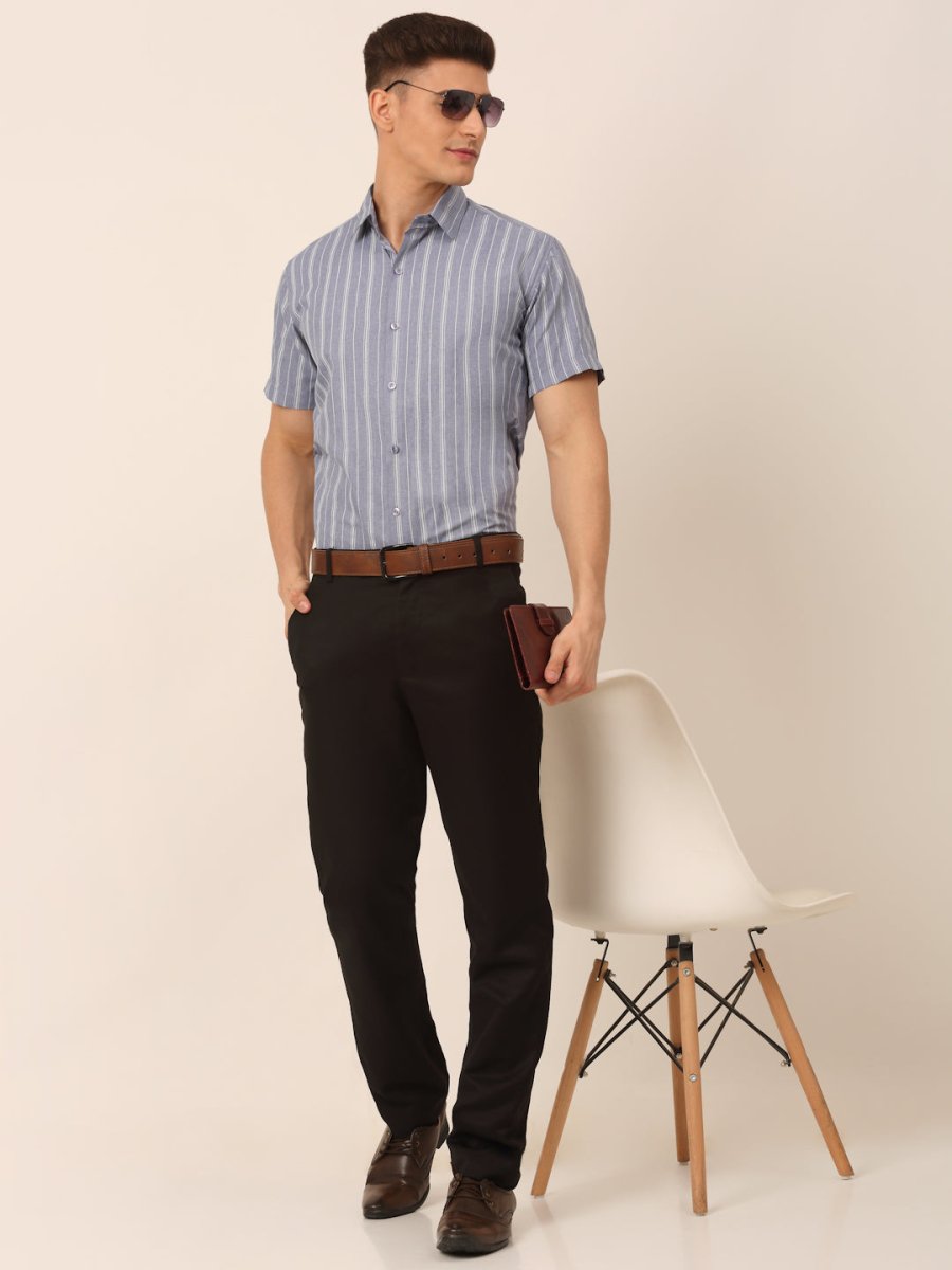 Men's Cotton Striped Formal Shirts - SF_822Light-Grey_S