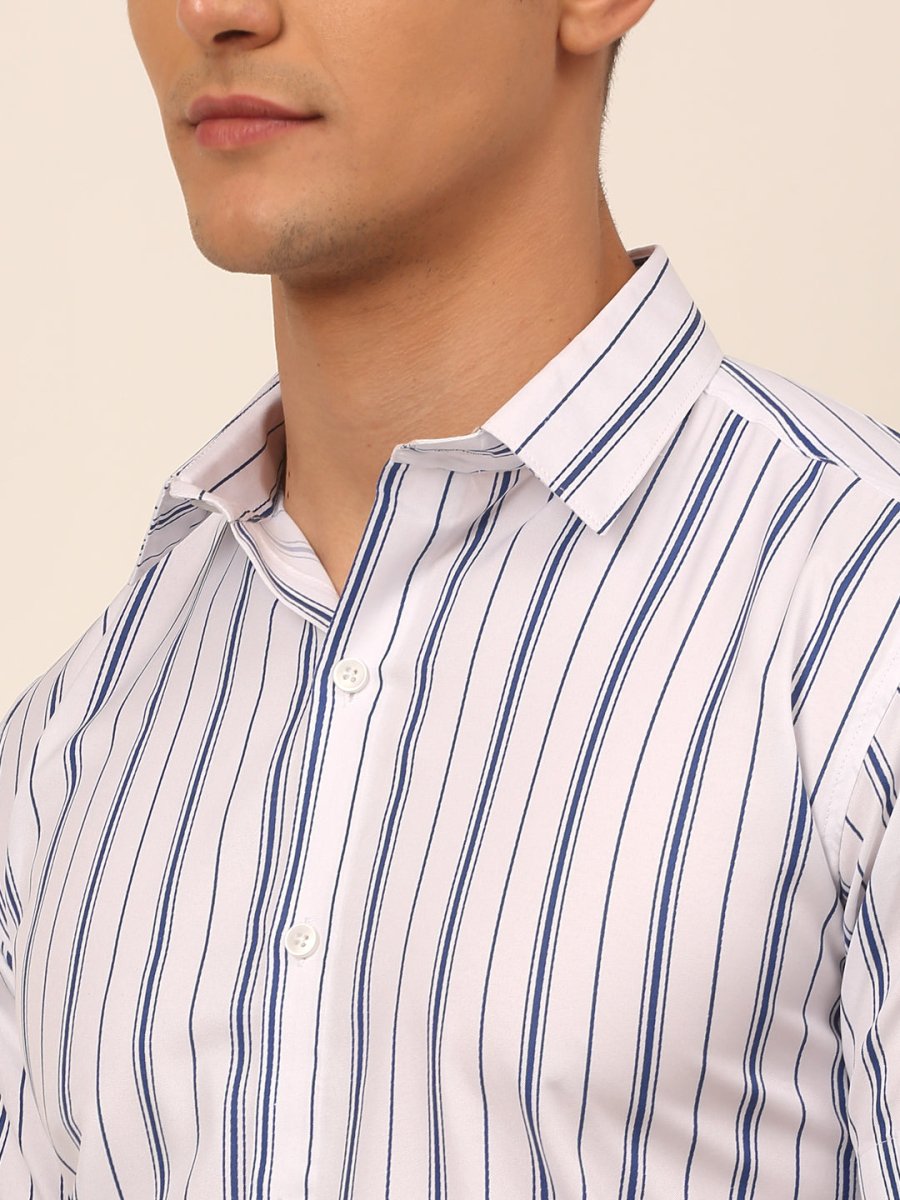 Men's Cotton Striped Formal Shirts - SF_822White_S