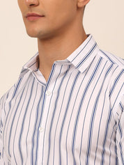 Men's Cotton Striped Formal Shirts - SF_822White_S