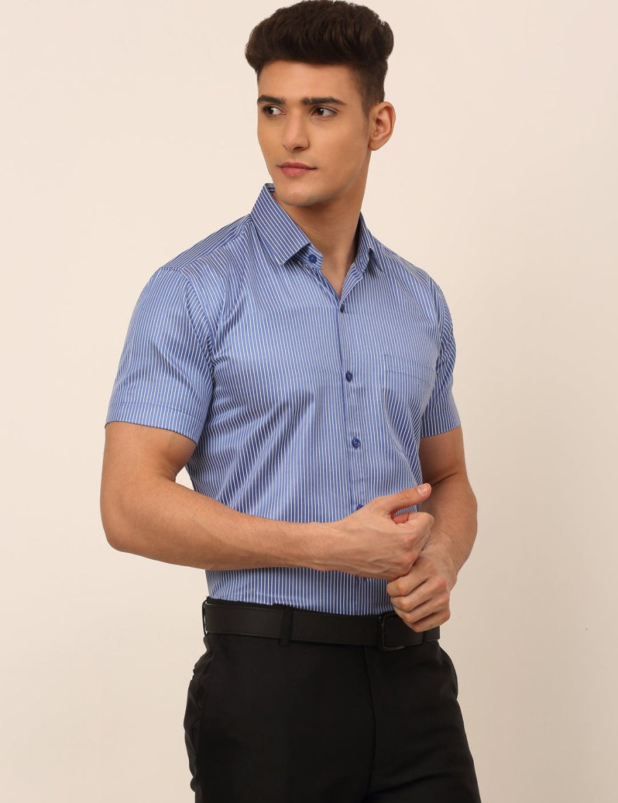 Men's Cotton Striped Formal Shirts - SF_824Blue_S