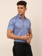 Men's Cotton Striped Formal Shirts - SF_824Blue_S
