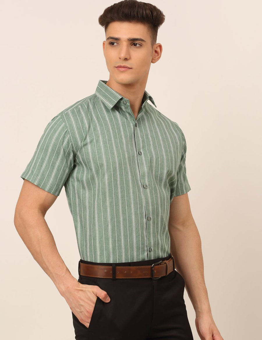 Men's Cotton Striped Formal Shirts - SF_822Green_S