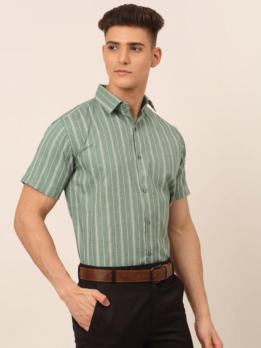 Men's Cotton Striped Formal Shirts - SF_822Green_S