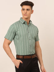 Men's Cotton Striped Formal Shirts - SF_822Green_S