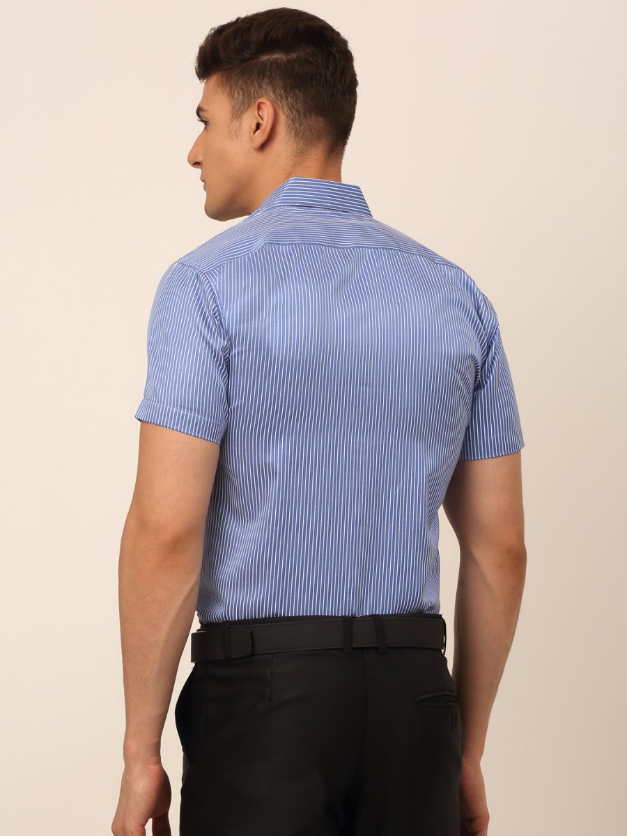 Men's Cotton Striped Formal Shirts - SF_824Blue_S
