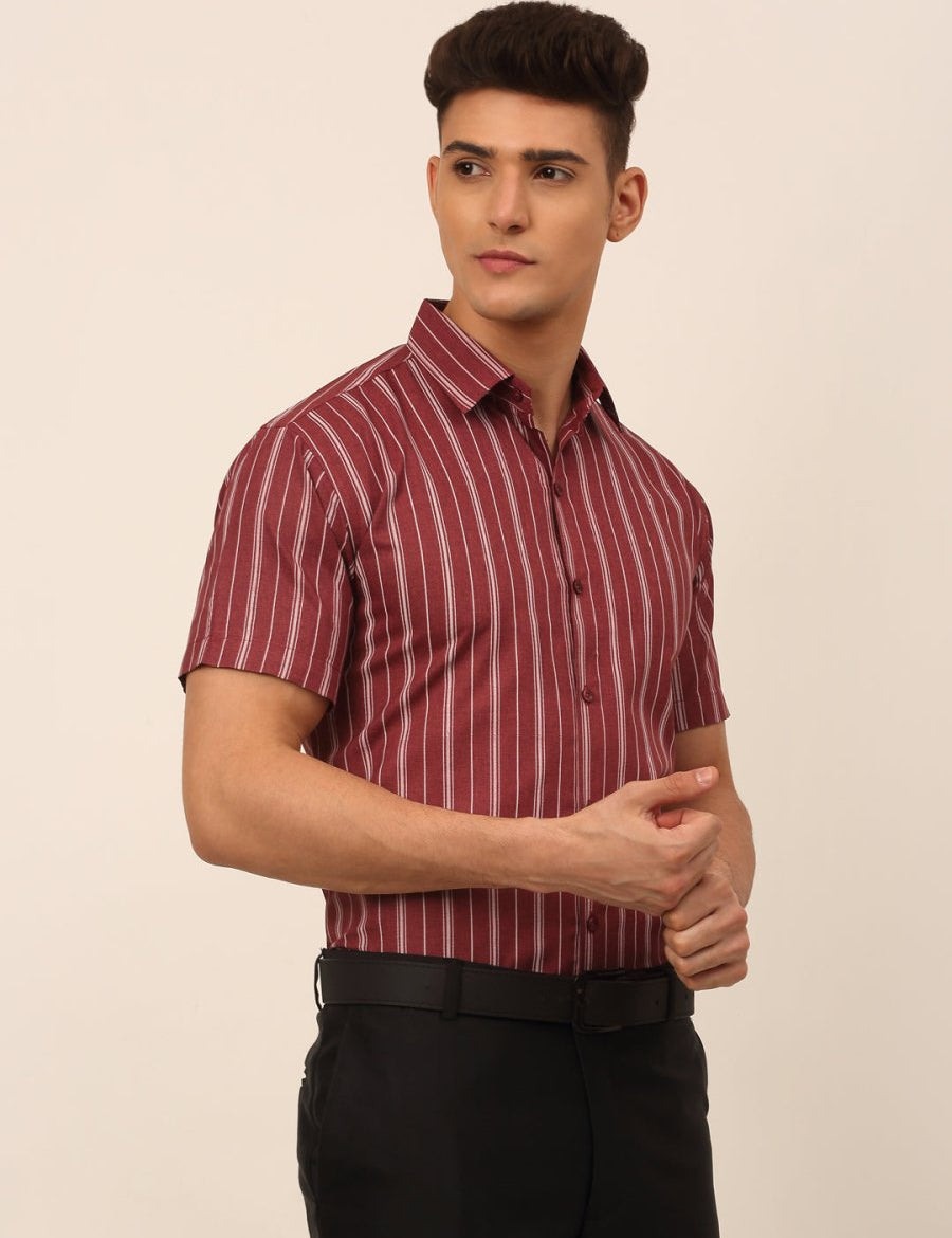Men's Cotton Striped Formal Shirts - SF_822Maroon_S