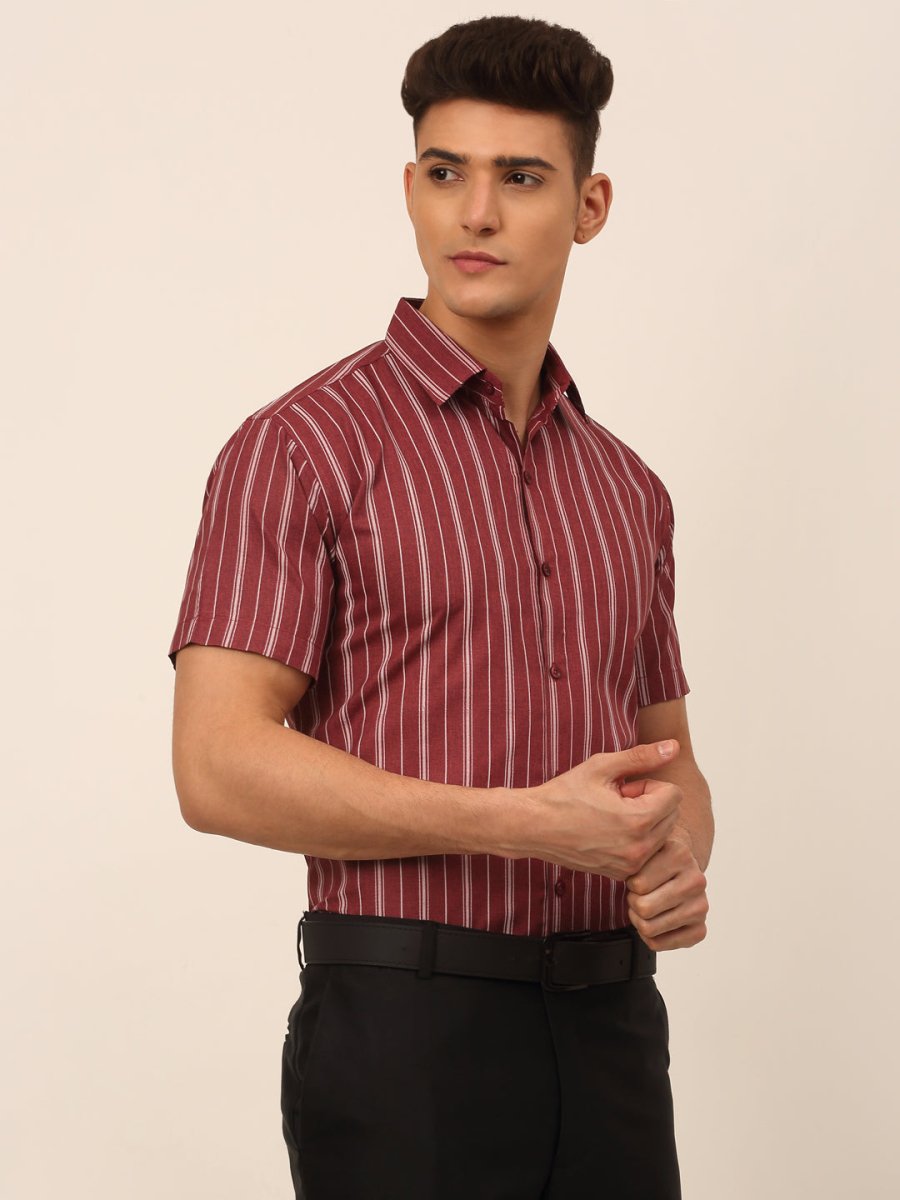 Men's Cotton Striped Formal Shirts - SF_822Maroon_S