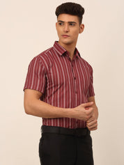 Men's Cotton Striped Formal Shirts - SF_822Maroon_S
