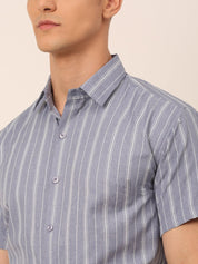 Men's Cotton Striped Formal Shirts - SF_822Light-Grey_S