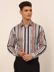 Men's Cotton Striped Formal Shirts - SF_832Brown_S