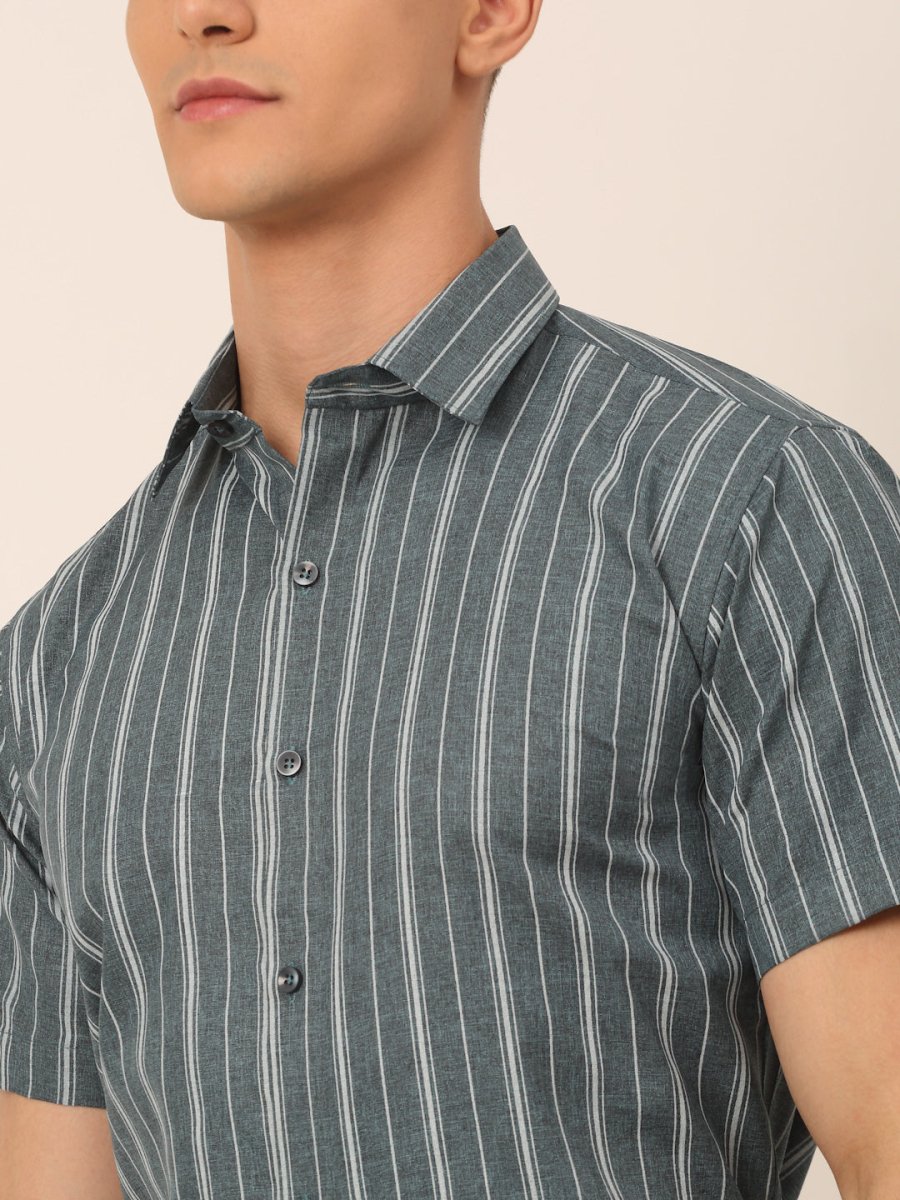 Men's Cotton Striped Formal Shirts - SF_822Grey_S