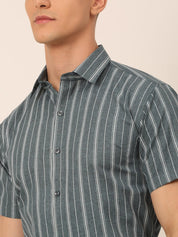 Men's Cotton Striped Formal Shirts - SF_822Grey_S