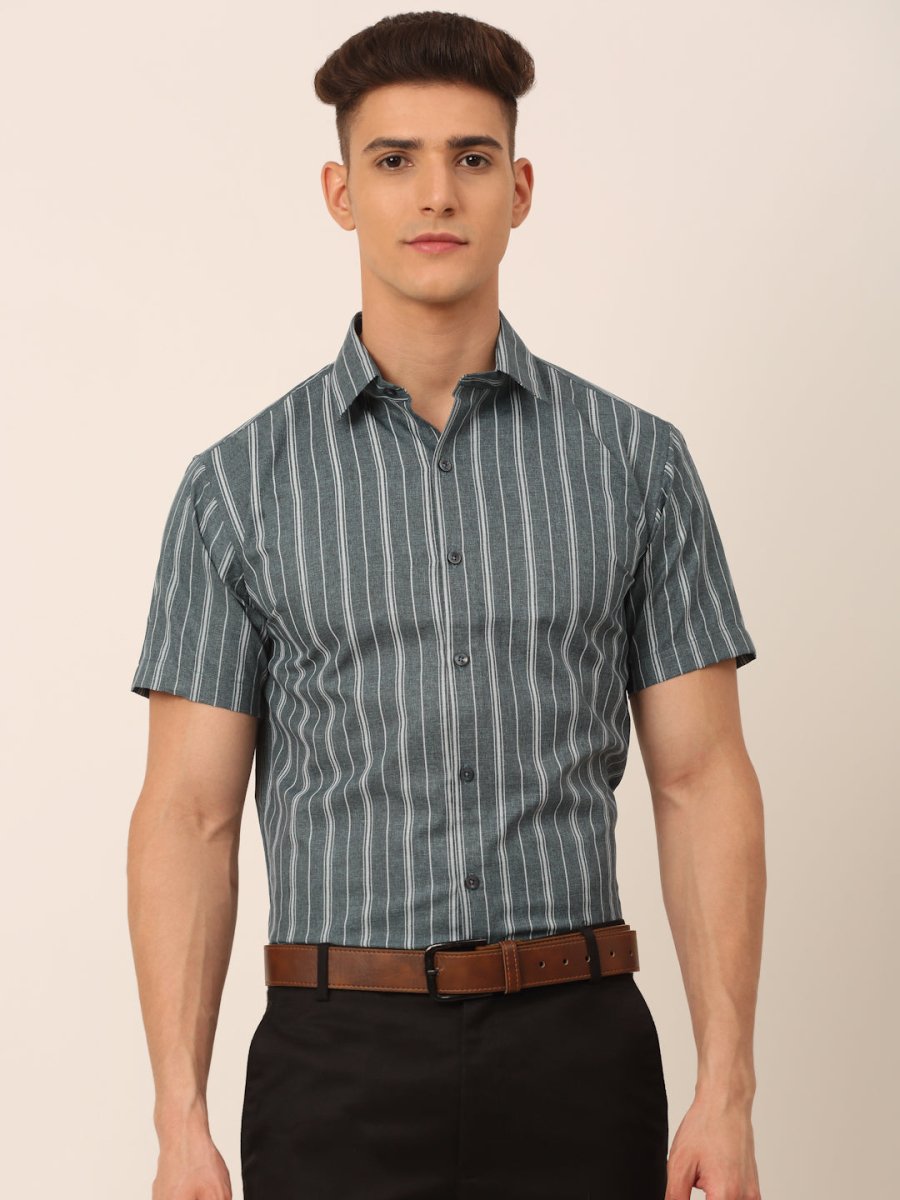 Men's Cotton Striped Formal Shirts - SF_822Grey_S
