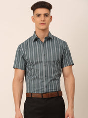 Men's Cotton Striped Formal Shirts - SF_822Grey_S