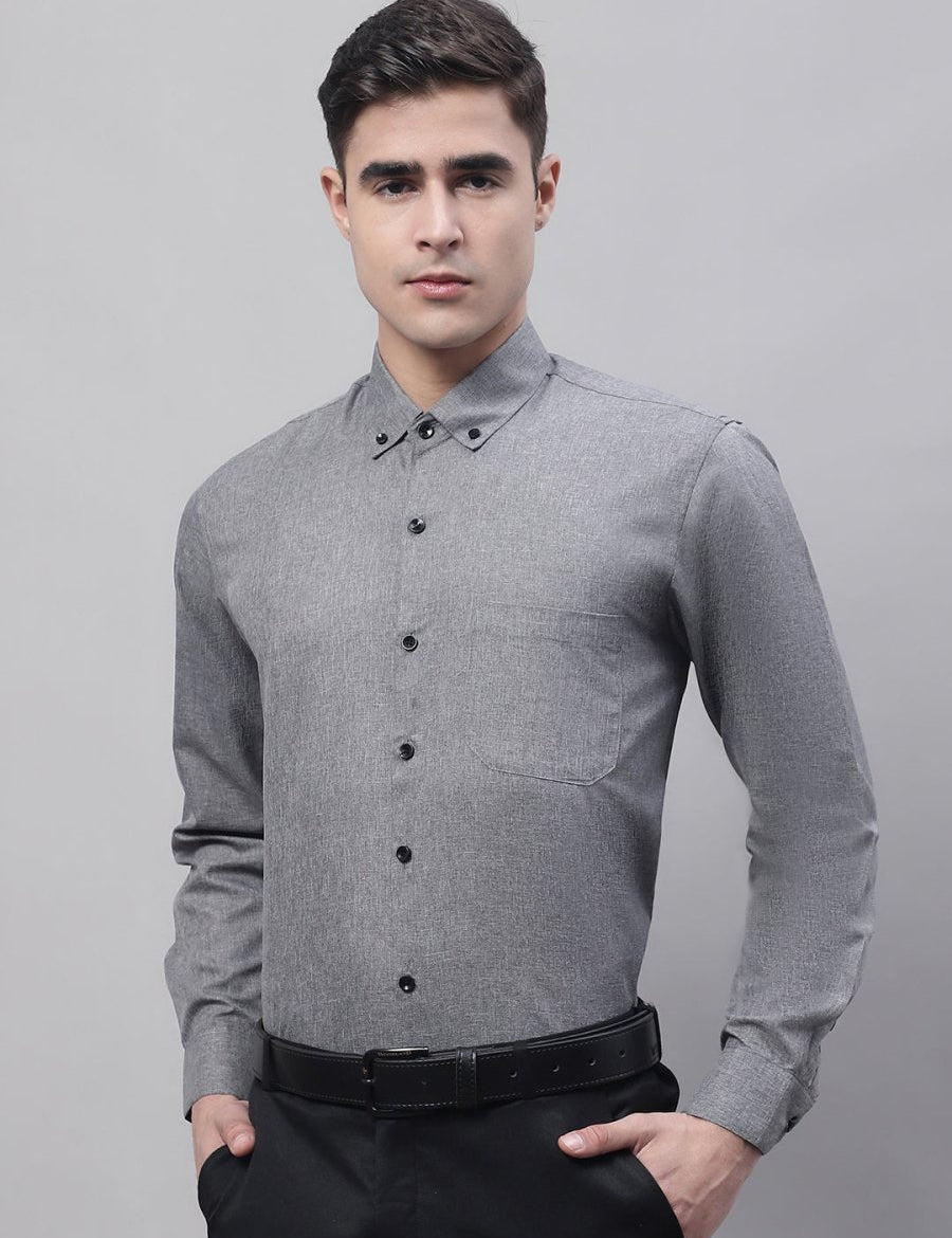 Men's Dark-Grey Cotton Solid Formal Shirt - SF_734Dark-Grey_S