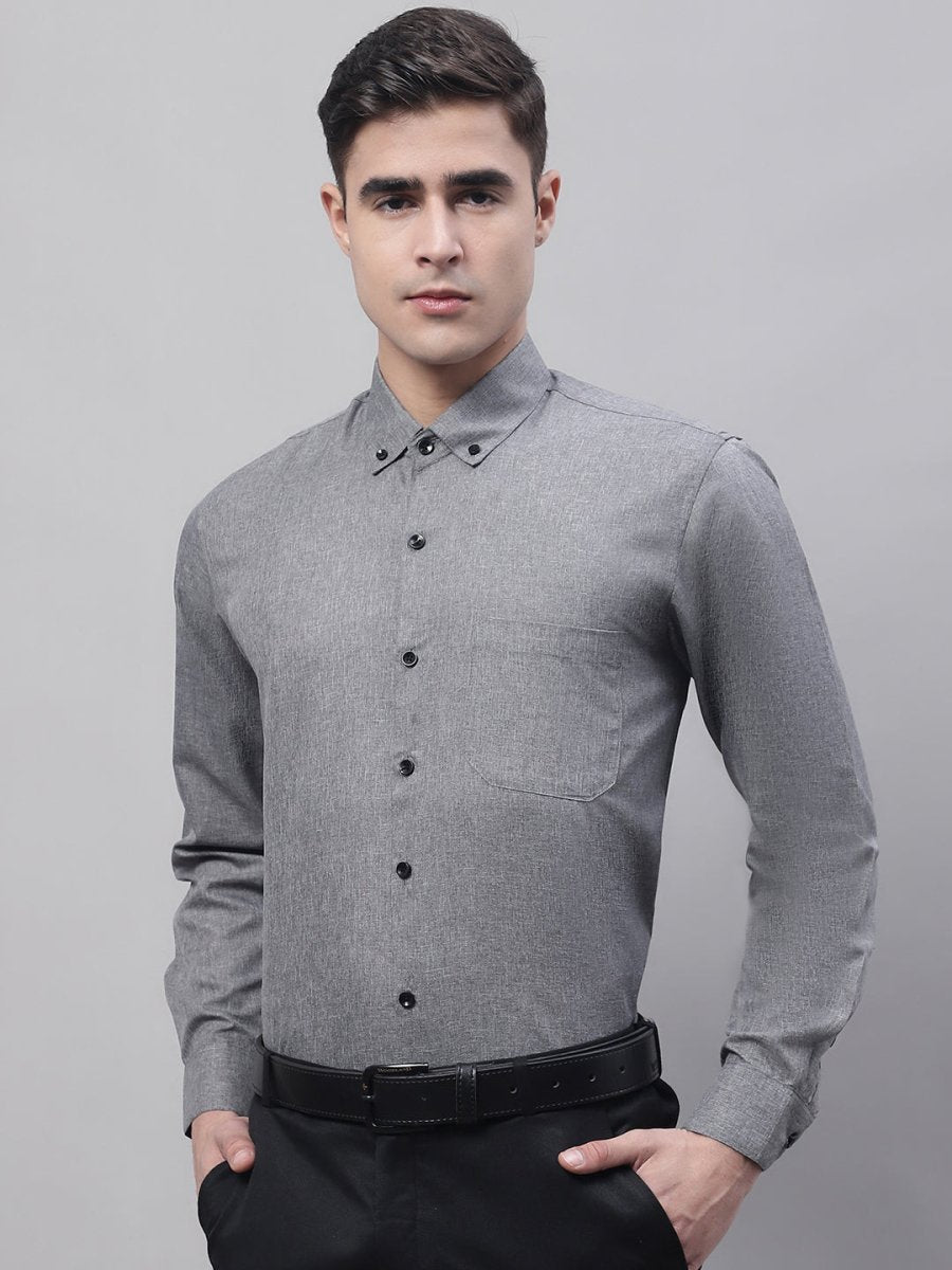 Men's Dark-Grey Cotton Solid Formal Shirt - SF_734Dark-Grey_S