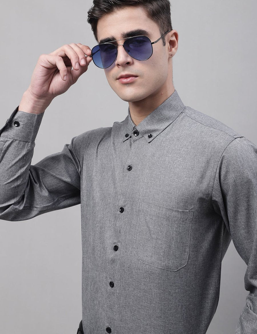 Men's Dark-Grey Cotton Solid Formal Shirt - SF_734Dark-Grey_S
