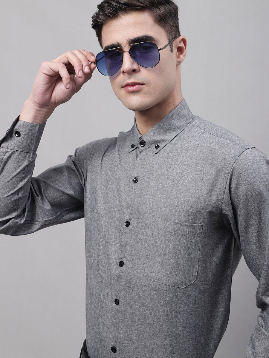 Men's Dark-Grey Cotton Solid Formal Shirt - SF_734Dark-Grey_S