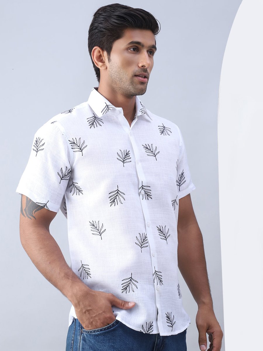 Men's Embroidered Cotton Casual Shirt - SF_972White_S