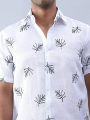 Men's Embroidered Cotton Casual Shirt - SF_972White_S