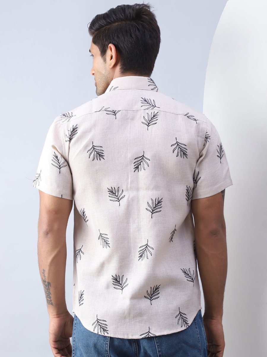 Men's Embroidered Cotton Casual Shirt - SF_972Beige_S