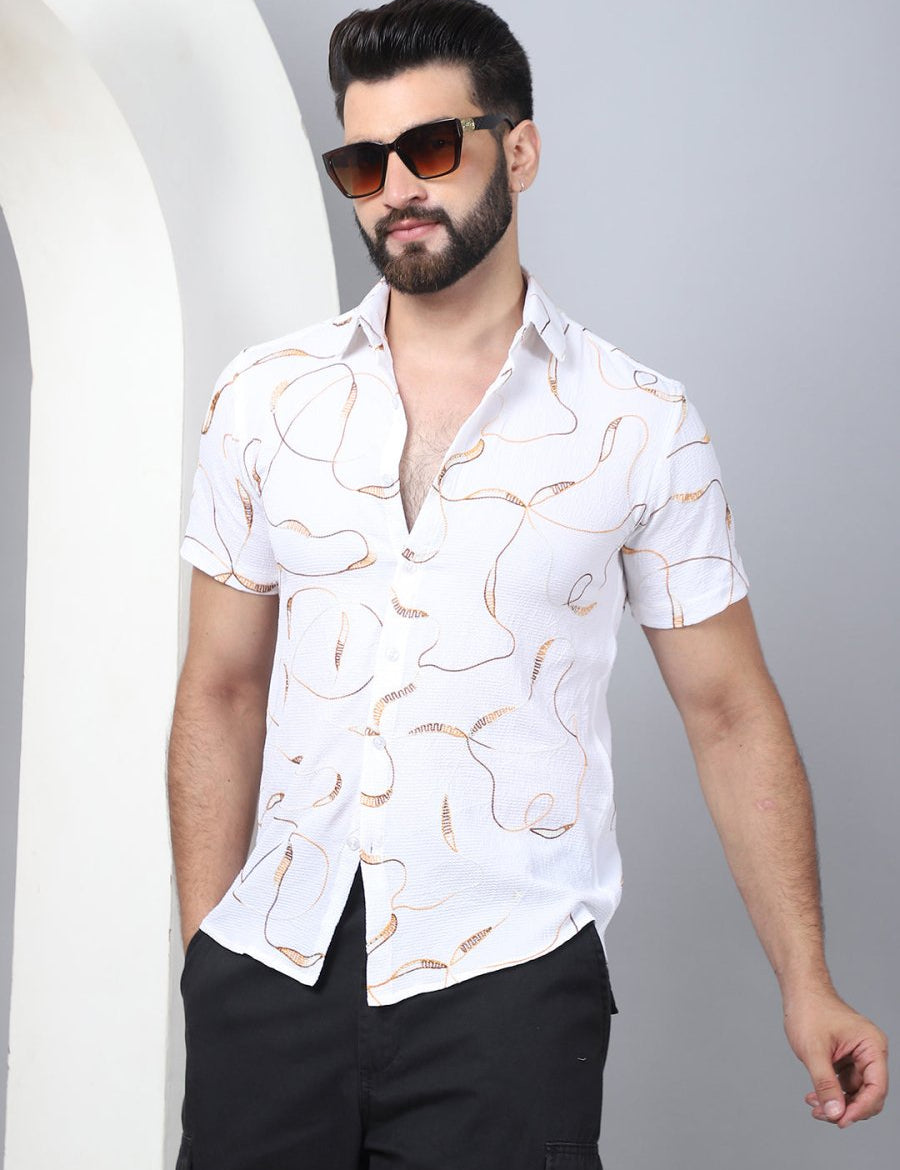 Men's Embroidered Cotton Casual Shirt - SF_960White_S