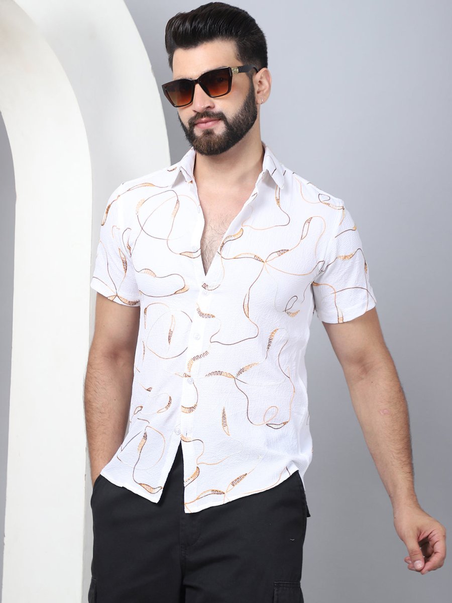 Men's Embroidered Cotton Casual Shirt - SF_960White_S