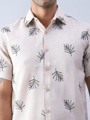 Men's Embroidered Cotton Casual Shirt - SF_972Beige_S