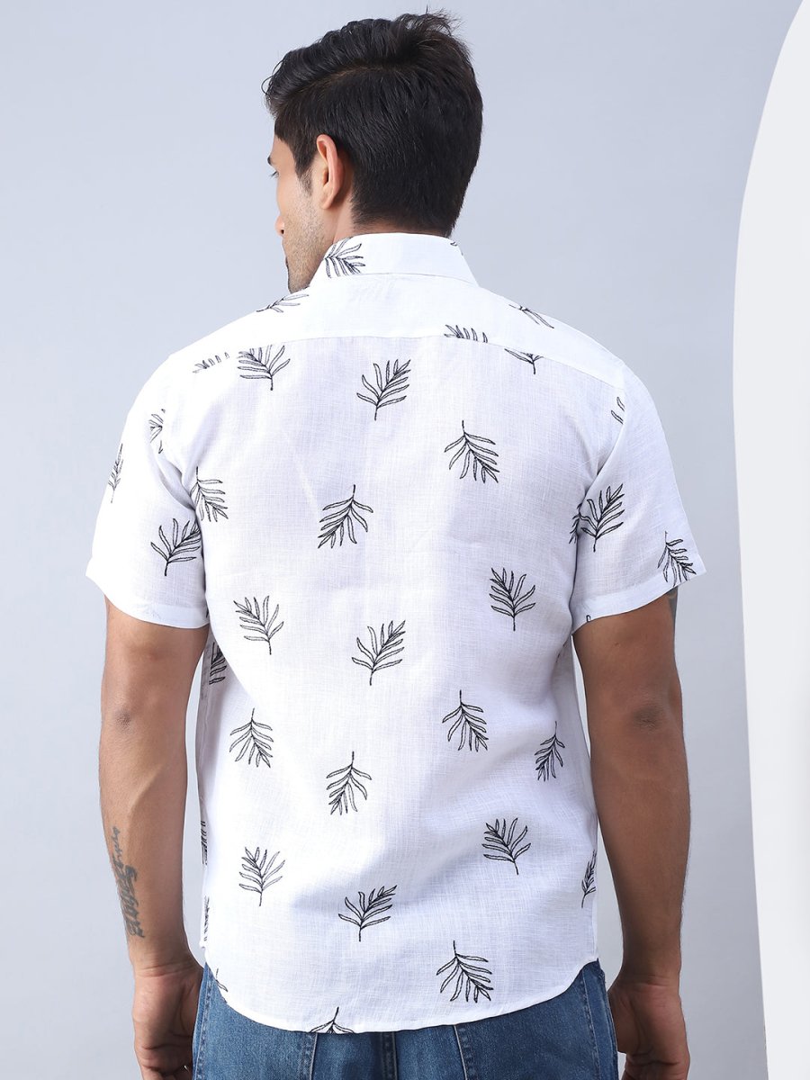 Men's Embroidered Cotton Casual Shirt - SF_972White_S