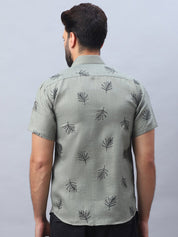 Men's Embroidered Cotton Casual Shirt - SF_972Olive_S