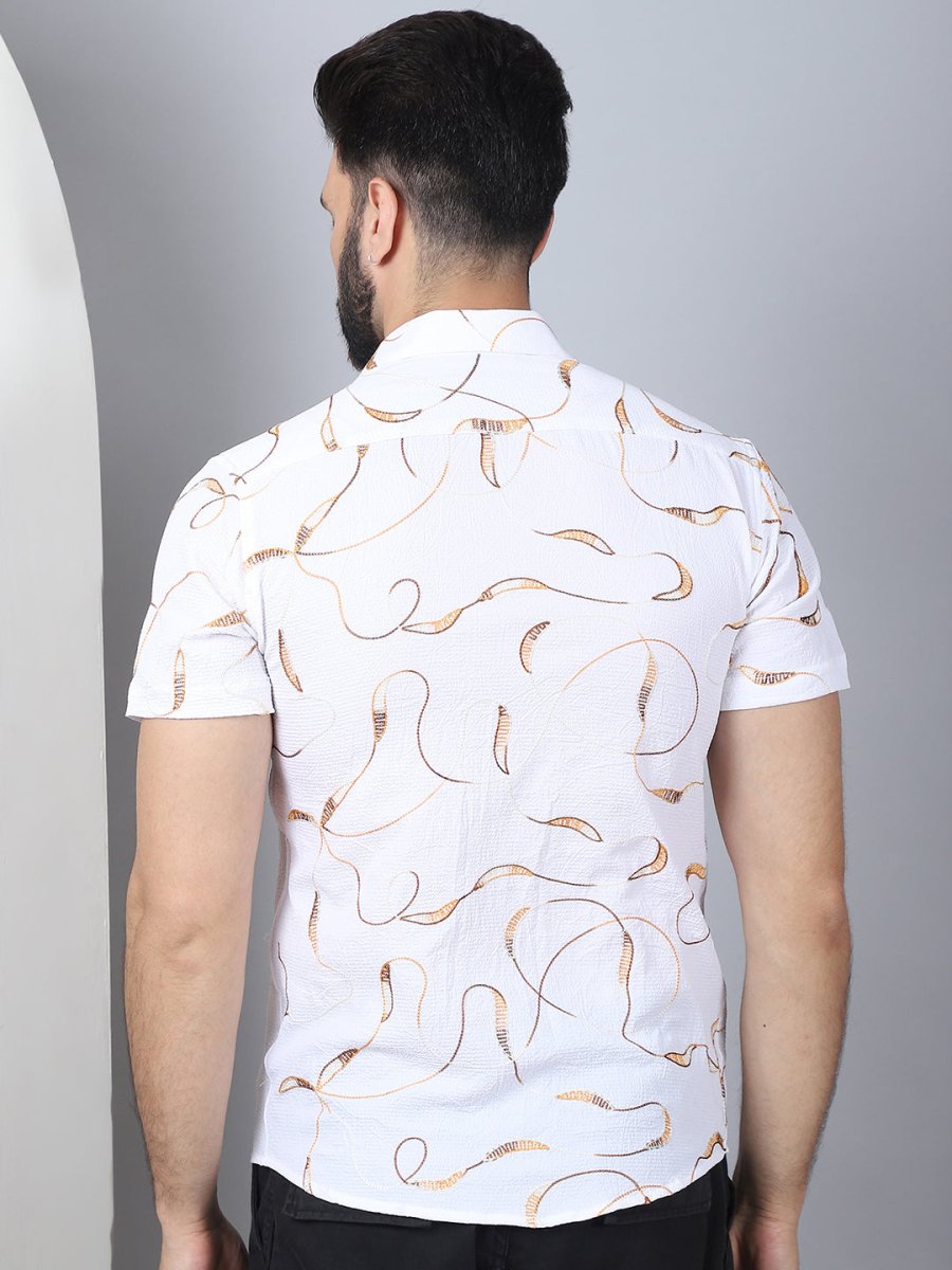 Men's Embroidered Cotton Casual Shirt - SF_960White_S