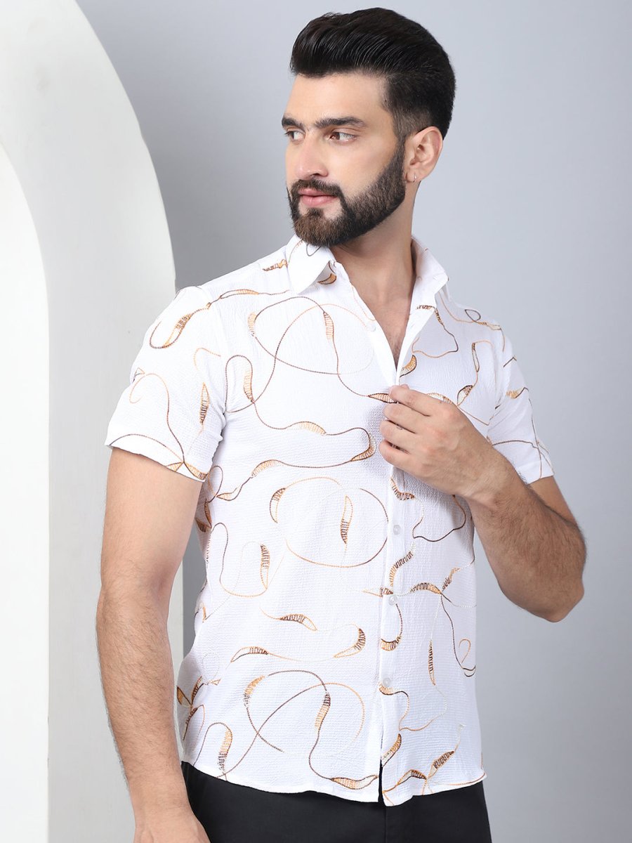Men's Embroidered Cotton Casual Shirt - SF_960White_S