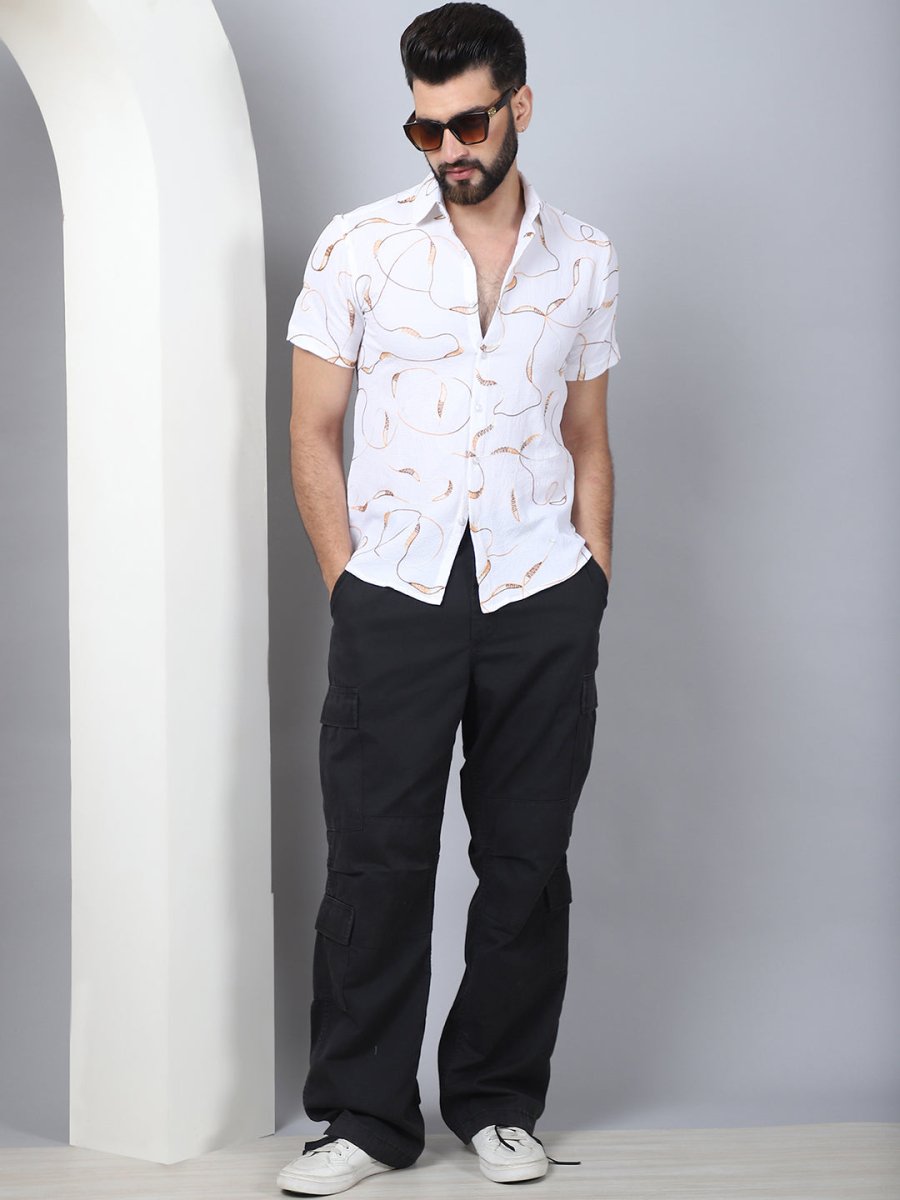 Men's Embroidered Cotton Casual Shirt - SF_960White_S