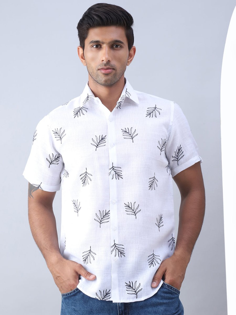 Men's Embroidered Cotton Casual Shirt - SF_972White_S