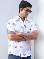Men's Embroidered Cotton Casual Shirt - SF_972White_S