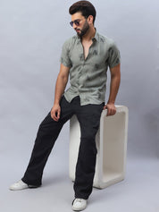 Men's Embroidered Cotton Casual Shirt - SF_972Olive_S