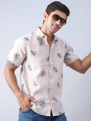 Men's Embroidered Cotton Casual Shirt - SF_972Beige_S