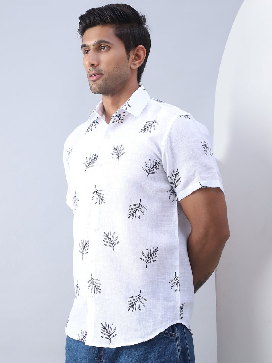 Men's Embroidered Cotton Casual Shirt - SF_972White_S