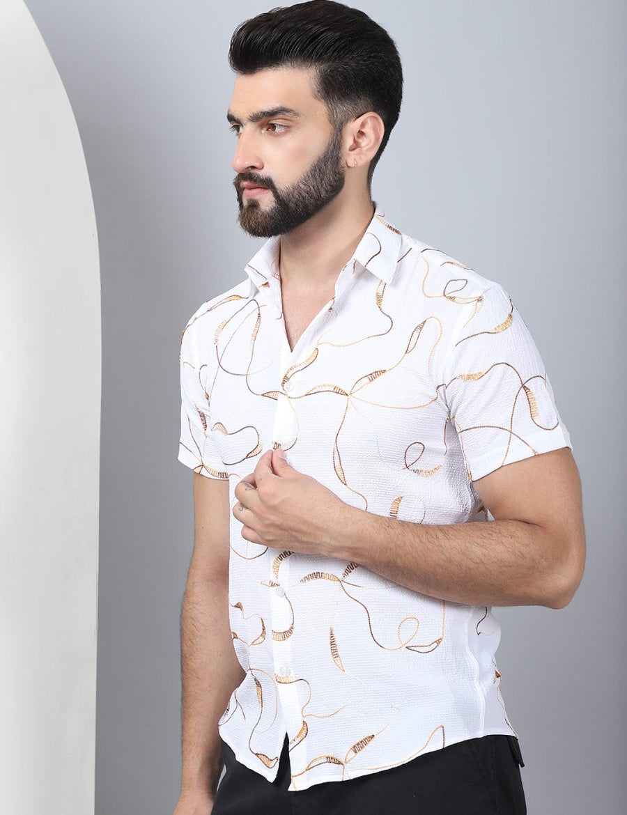 Men's Embroidered Cotton Casual Shirt - SF_960White_S